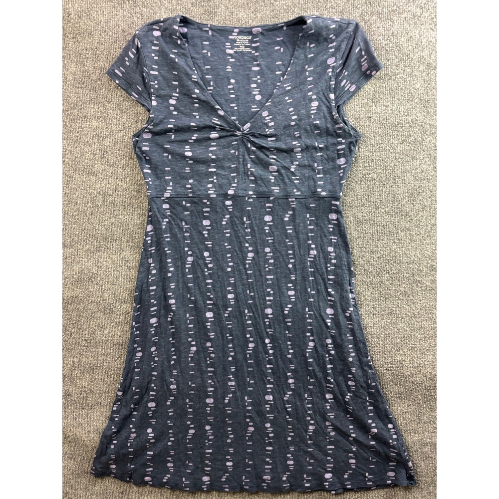 Toad&Co Dress Womens Medium Grey Purple Abstract Print V-Neck Short Sleeve Eco
